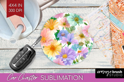 Pastel Flowers Car Coaster - Summer Coaster PNG Sublimation Product Image 1
