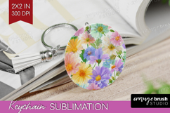 Pastel Flowers Keychain PNG - Summer Keychain Sublimation Product Image 1