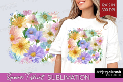 Pastel Flowers Square Tshirt Background - Summer PNG Product Image 1
