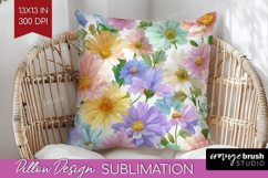 Pastel Flowers Pillow Sublimation - Summer Pillow Cover PNG Product Image 1