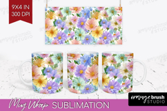Pastel Flowers Mug Wrap - Summer Mug PNG Sublimation Product Image 1