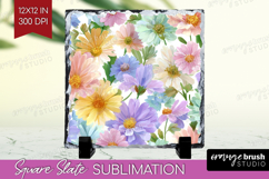 Pastel Flowers Slate PNG - Summer Square Slate Sublimation Product Image 1