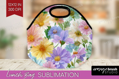 Pastel Flowers Lunch Bag - Summer Lunch Bug PNG Sublimation Product Image 1