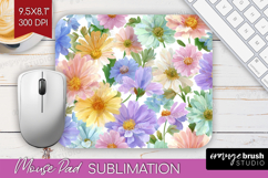 Pastel Flowers Mouse Pad Sublimation - Summer Mousepad PNG Product Image 1