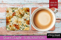 Pastel Flowers Square Coaster - Summer Coaster PNG Product Image 1