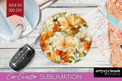 Pastel Flowers Car Coaster - Summer Coaster PNG Sublimation Product Image 1