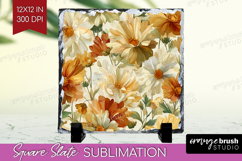 Pastel Flowers Slate PNG - Summer Square Slate Sublimation Product Image 1