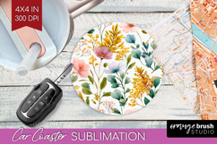 Pastel Flowers Car Coaster - Summer Coaster PNG Sublimation Product Image 1