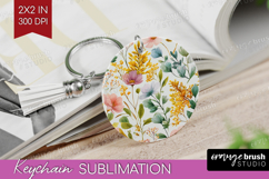 Pastel Flowers Keychain PNG - Summer Keychain Sublimation Product Image 1