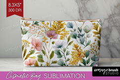 Pastel Flowers Cosmetic Bag - Summer Makeup Bag PNG Product Image 1