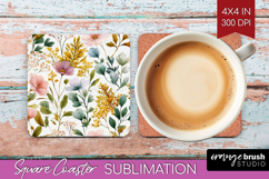 Pastel Flowers Square Coaster - Summer Coaster PNG Product Image 1