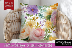 Pastel Flowers Pillow Sublimation - Summer Pillow Cover PNG Product Image 1