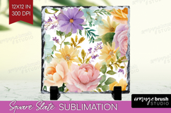 Pastel Flowers Slate PNG - Summer Square Slate Sublimation Product Image 1