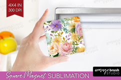 Pastel Flowers Magnet Sublimation - Summer Square Magnet PNG Product Image 1
