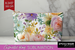 Pastel Flowers Cosmetic Bag - Summer Makeup Bag PNG Product Image 1