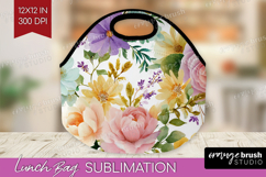 Pastel Flowers Lunch Bag - Summer Lunch Bug PNG Sublimation Product Image 1