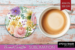 Pastel Flowers Round Coaster - Summer Coaster PNG Product Image 1