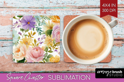 Pastel Flowers Square Coaster - Summer Coaster PNG Product Image 1