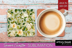 Pastel Flowers Square Coaster - Summer Coaster PNG Product Image 1