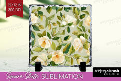 Pastel Flowers Slate PNG - Summer Square Slate Sublimation Product Image 1