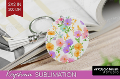 Pastel Flowers Keychain PNG - Summer Keychain Sublimation Product Image 1