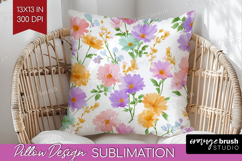 Pastel Flowers Pillow Sublimation - Summer Pillow Cover PNG Product Image 1
