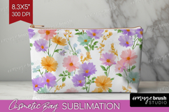 Pastel Flowers Cosmetic Bag - Summer Makeup Bag PNG Product Image 1