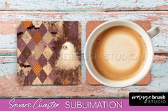 Patchwork Retro Halloween Coaster, Ghost Square Coaster PNG Product Image 1