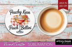 Peach Bellini Cocktail Round Coaster Summer Drink Coaster Product Image 1
