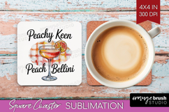 Peach Bellini Cocktail Square Coaster Summer Drink Coaster Product Image 1