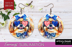 Pekingese Dog Round Earrings 4th Of July PNG Sublimation Product Image 1