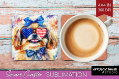 Pekingese Dog Square Coaster 4th Of July Coaster PNG Product Image 1
