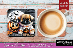 Pekingese Dog Square Coaster Halloween Coaster PNG Product Image 1
