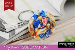 Pekingese Dog Keychain PNG 4th Of July Keychain Sublimation Product Image 1