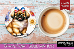 Pekingese Dog Round Coaster Patriotic Dog Coaster PNG Product Image 1