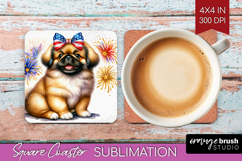 Pekingese Dog Square Coaster Patriotic Dog Coaster PNG Product Image 1