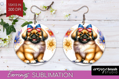 Pekingese Dog Round Earrings Patriotic Dog PNG Sublimation Product Image 1