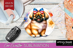 Pekingese Dog Car Coaster Patriotic Dog Coaster PNG Product Image 1