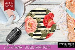 Peony Flowers Car Coaster - Floral Coaster PNG Sublimation Product Image 1