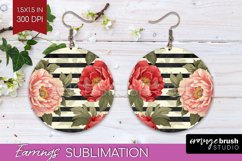 Peony Flowers Round Earrings - Floral PNG Sublimation Product Image 1