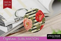 Peony Flowers Keychain PNG - Floral Keychain Sublimation Product Image 1