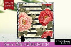 Peony Flowers Slate PNG - Floral Square Slate Sublimation Product Image 1