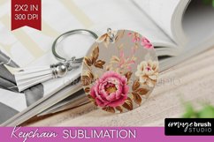 Peony Flowers Keychain PNG - Floral Keychain Sublimation Product Image 1