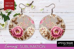 Peony Flowers Round Earrings - Floral PNG Sublimation Product Image 1