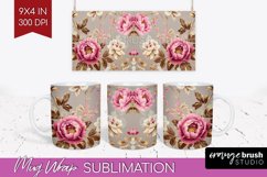 Peony Flowers Mug Wrap - Floral Mug PNG Sublimation Product Image 1