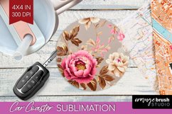 Peony Flowers Car Coaster - Floral Coaster PNG Sublimation Product Image 1