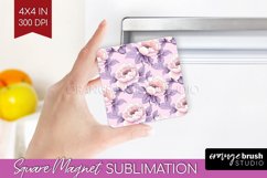 Peony Flowers Magnet Sublimation - Floral Square Magnet PNG Product Image 1