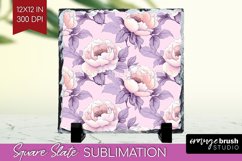 Peony Flowers Slate PNG - Floral Square Slate Sublimation Product Image 1