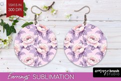 Peony Flowers Round Earrings - Floral PNG Sublimation Product Image 1