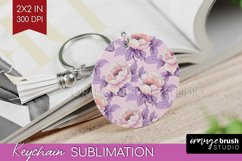 Peony Flowers Keychain PNG - Floral Keychain Sublimation Product Image 1